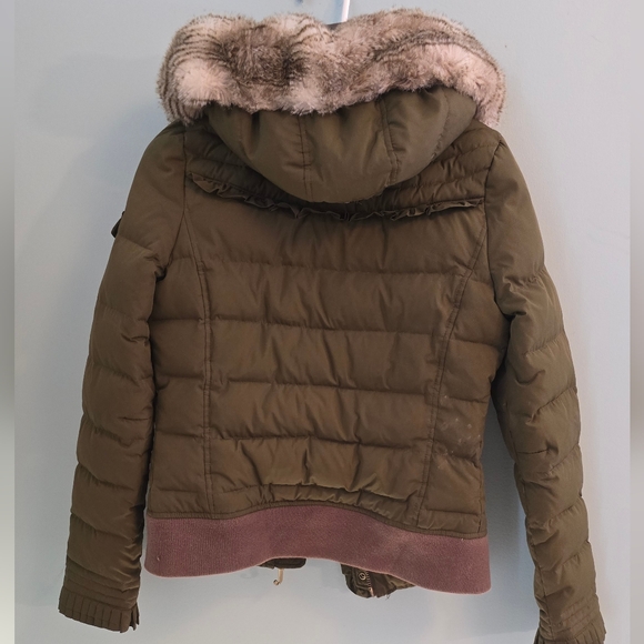 Juicy Couture Olive Puffer Jacket with Faux Fur Trim Y2k Vintage - Picture 8 of 13